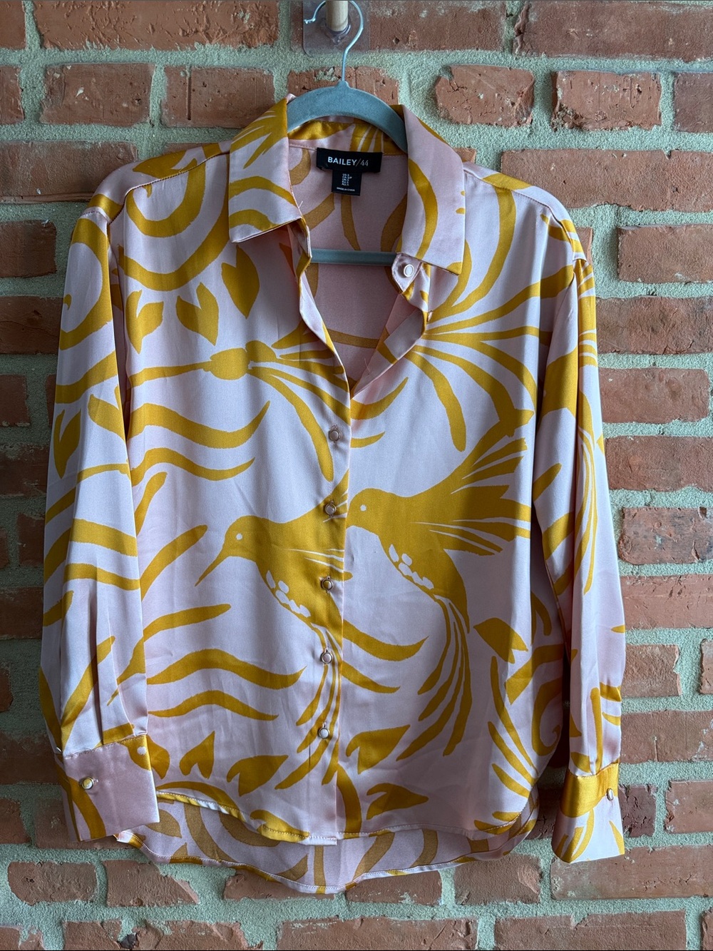 Bailey 44 Pink and Orange Bird-Print Silk Top